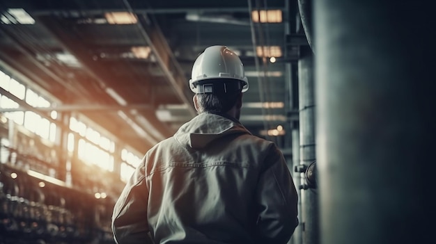 A man in a helmet at the factory Generative AI