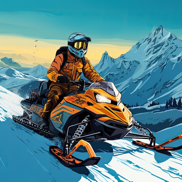 man in a helmet rides a snowmobile in deep snow Extreme sports adventureactivity during winter