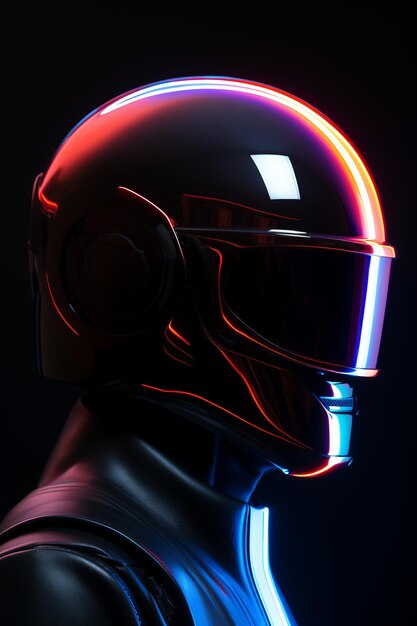 a man in a helmet with neon lights on his face