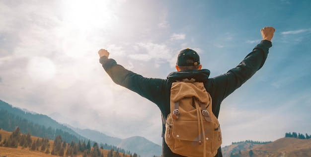 Man hiker in the mountains