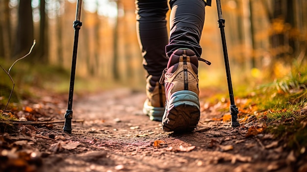 Photo man hiking in autumn forest