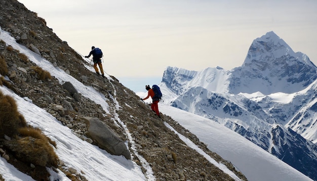 Foto uomo che fa un'escursione in montagna con uno zaino