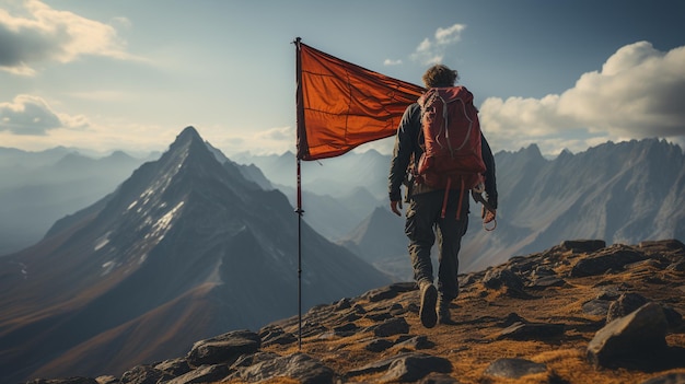 Photo man hiking in the mountains