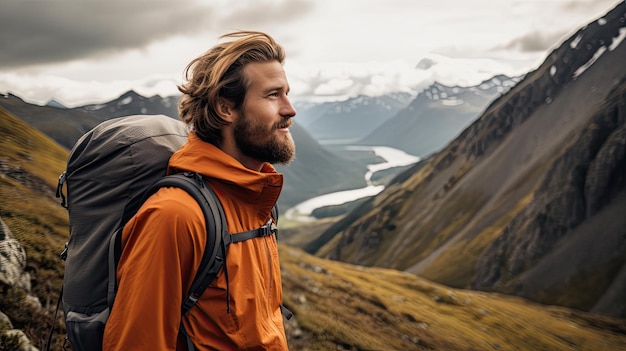 A man hiking in mountains