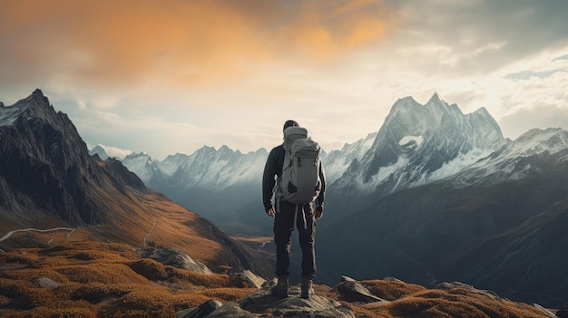 A man hiking in mountains