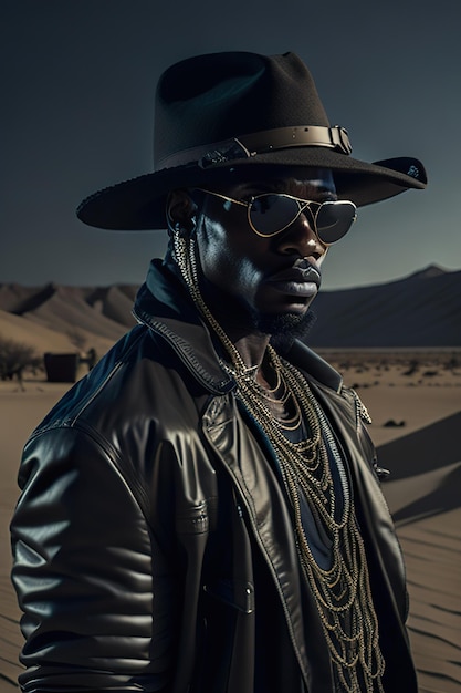 Man in hip hop clothes having sunny day in the desert