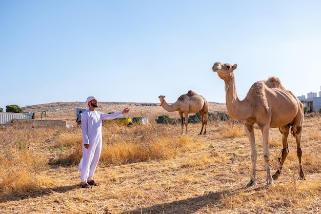 Man and his camel enjoying their time in the village