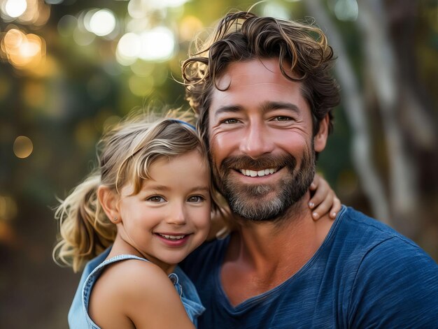 A man and his daughter are smiling