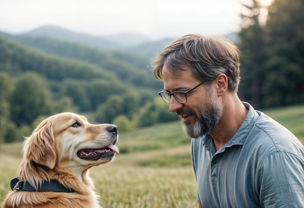 Man and His Dog Enjoying Nature