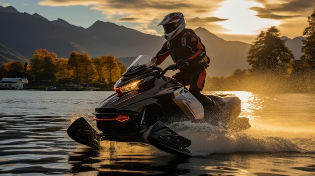 Foto uomo e la sua moto d'acqua