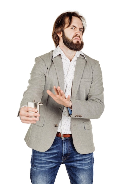 Man holding alcohol flask