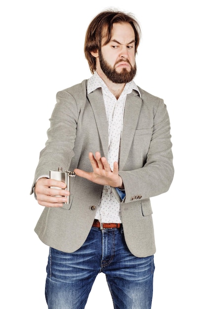 Man holding alcohol flask