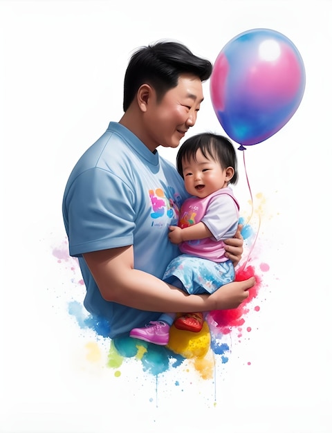 Photo a man holding a baby and a balloon