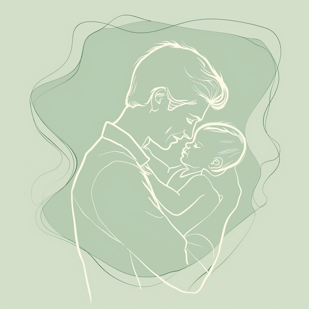 Photo man holding a baby single line drawing