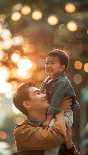 a man holding a baby and smiling at the camera