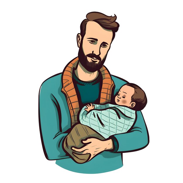 A man holding a baby and wearing a scarf.