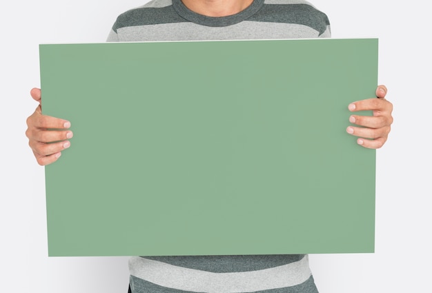 Man Holding Banner Placard Copy Space Blank