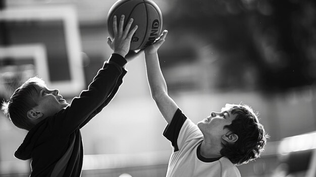 Foto un uomo che tiene una palla da basket con la parola su di essa