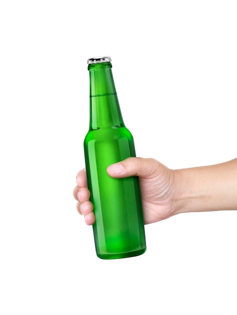 A man holding Beer bottle isolated on white background