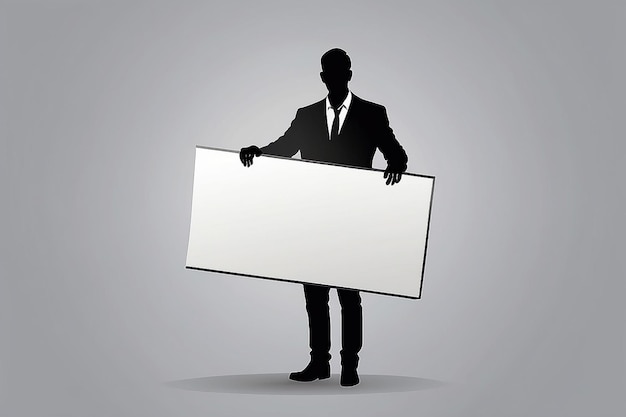 Photo man holding blank board banner presentation vector silhouette