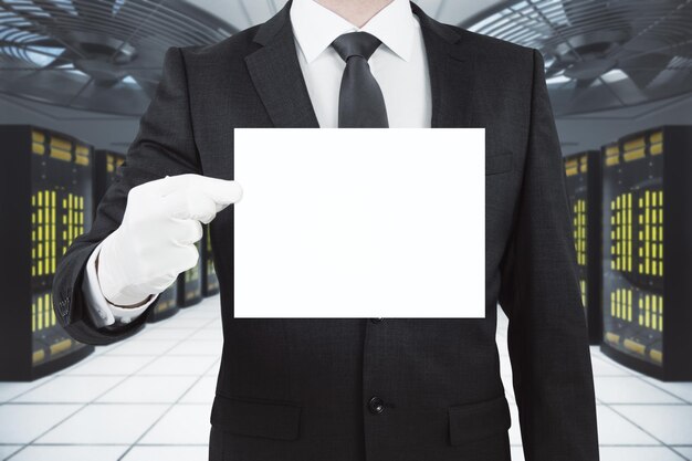 Man holding blank card