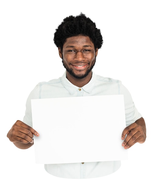 man holding blank placard png element transparent background