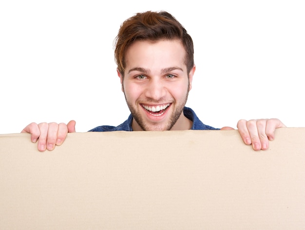 Man holding blank poster sign