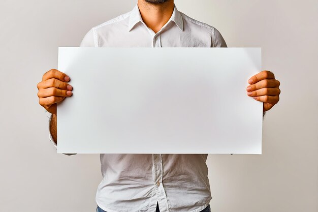 A man holding a blank white paper