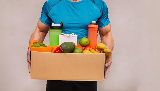 A man holding a box of food