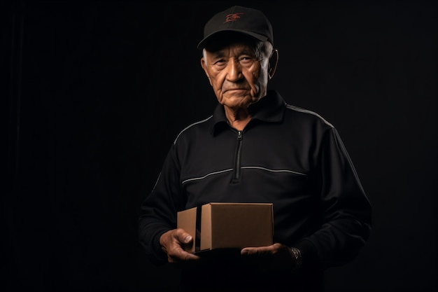 Foto un uomo che tiene una scatola nelle mani