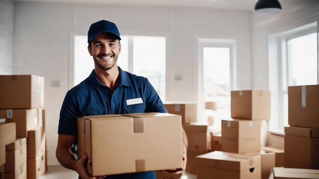 Man Holding Box in Room Full of Boxes