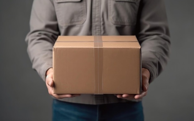 A man holding a box that says " cardboard " on it.