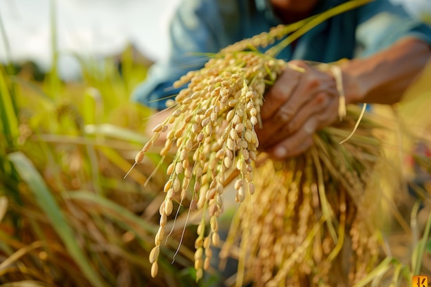 Photo man holding bunch of wheat