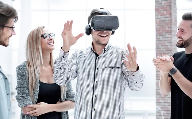 A man holding cardboard virtual reality