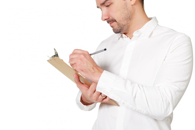 Man holding clipboard