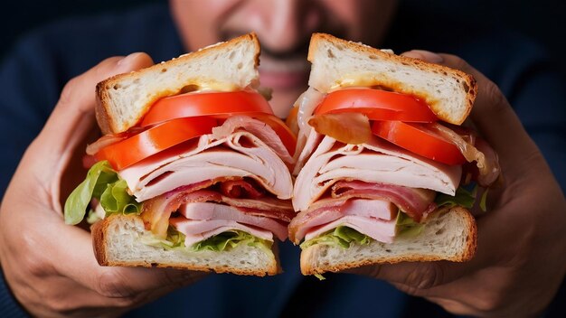 Foto uomo con un panino da club