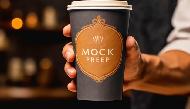 Photo man holding coffee cup mockup