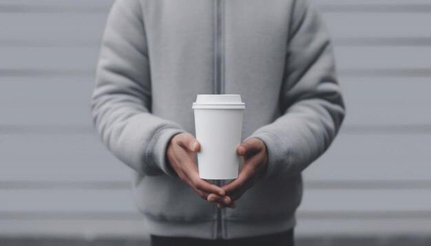 Man holding coffee cup mockup