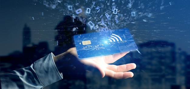 Man holding a contactless credit card payment concept 3d rendering