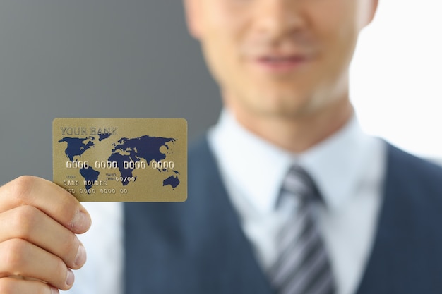 Man holding credit card close up