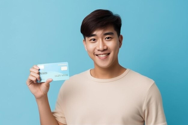 a man holding a credit card in his hand