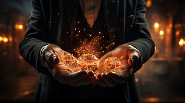 man holding crystal ball in his hands