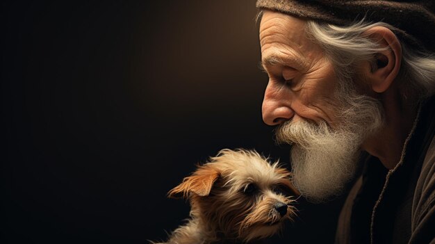 man holding cute dog