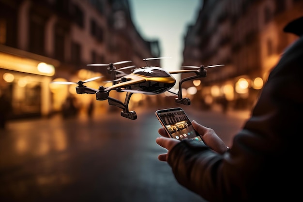 A man holding a drone with a map on the top of it