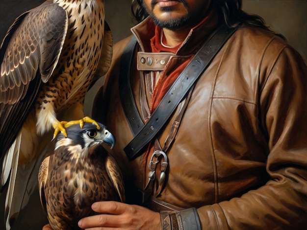 a man holding a falcon on his arm