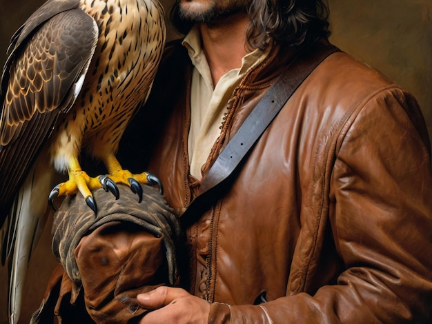 a man holding a falcon on his arm