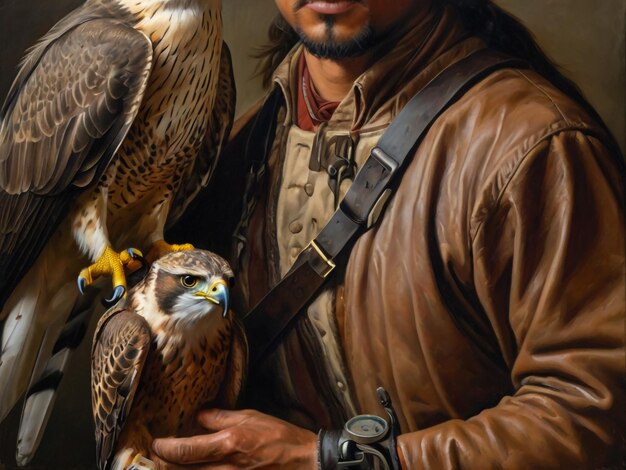 a man holding a falcon on his arm