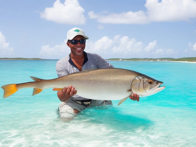 Premium Photo  Man holding fish caught in salt water fly fishing