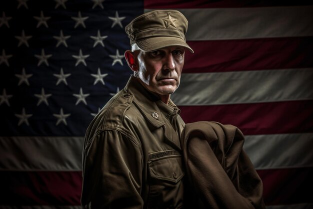 Photo a man holding a flag in front of a us flag