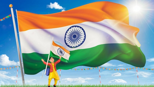 Человек с флагом с надписью "Индия"